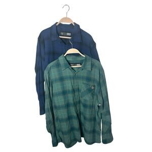 Fintech Mens XL Button Front Shirt Blue Plaid‎ Flannel Lot of 2 green